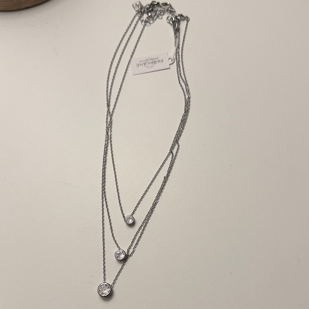 Park Lane Silver Triple-Strand Crystal Pendant Necklace